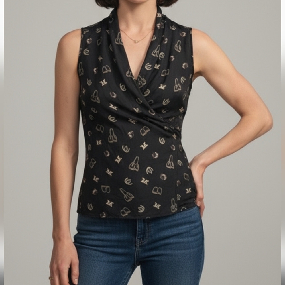 MaxMara Silk Equestrian Wrap Blouse